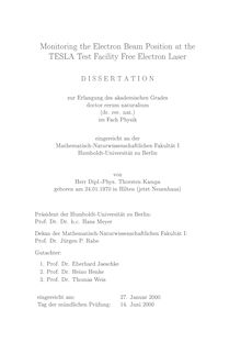 Monitoring the electron beam position at the TESLA test facility free electron laser [Elektronische Ressource] / von Thorsten Kamps