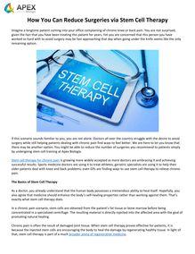 How You Can Reduce Surgeries via Stem Cell Therapy