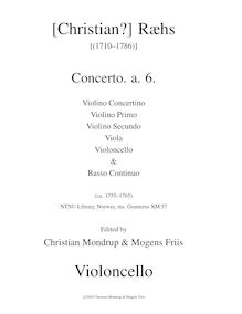 Partition Violoncellos, Concerto a 6, Gunnerus XM 57, D major, Ræhs, Christian