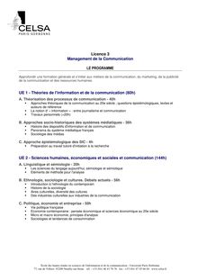 Licence 3 Management de la Communication LE PROGRAMME UE 1 ...