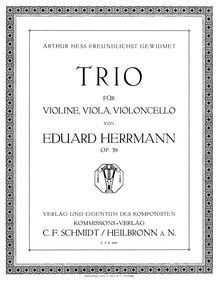 Partition viole de gambe, corde Trio, G minor, Herrmann, Eduard