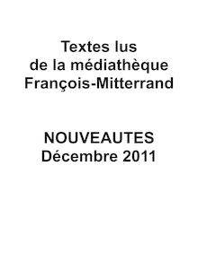 Textes lus de la médiathèque François-Mitterrand NOUVEAUTES ...