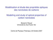 Modélisation et étude des propriétés optiques des nanotubes de carbone    Modelling and study of