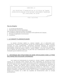 LES PRINCIPES D ORGANISATION DE LA PRISE EN CHARGE PLURIDISCIPLINAIRE D UN PATIENT DOULOUREUX CHRONIQUE
