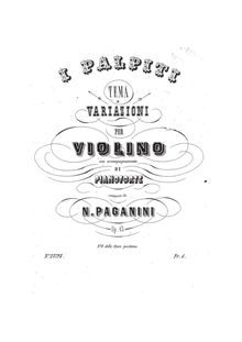 Partition violon et Piano parties, Variations on  I Palpiti , Paganini, Niccolò
