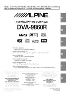 Notice Système de voiture Audio Alpine  DVA-9860R