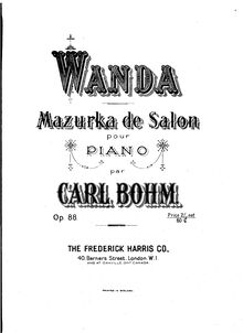 Partition complète, Wanda, Op.88, Mazurka de Salon, Bohm, Carl