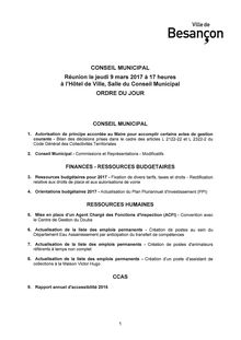 Ordre du jour Conseil municipal Besançon 09/03/2016
