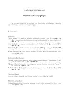 Anthroponymie française - Orientation bibliographique