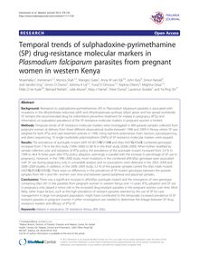 Temporal trends of sulphadoxine-pyrimethamine (SP) drug-resistance molecular markers in Plasmodium falciparum parasites from pregnant women in western Kenya
