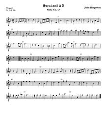 Partition ténor viole de gambe 1, octave aigu clef, fantaisies et Almands pour 3 violes de gambe par John Hingeston