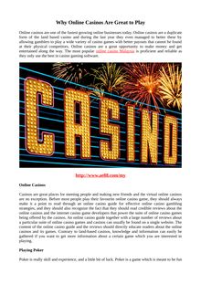 Why Online Casinos Are Great to Play