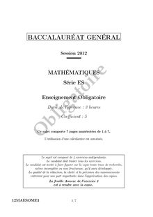 Bac session 2012 ES Maths