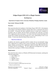 Eclipse Project CDT (C/C++) Plugin Tutorial