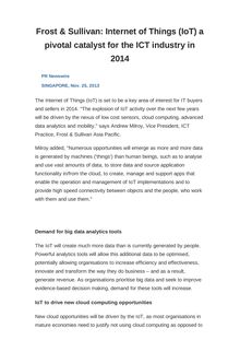 Frost & Sullivan: Internet of Things (IoT) a pivotal catalyst for the ICT industry in 2014
