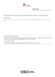 The papers on foreign and international policy in the Russian archives - article ; n°1 ; vol.40, pg 235-249