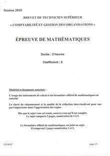 Mathématiques 2010 BTS Comptabilité et gestion des organisations