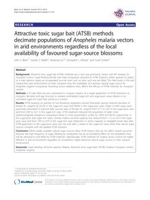 Attractive toxic sugar bait (ATSB) methods decimate populations of Anophelesmalaria vectors in arid environments regardless of the local availability of favoured sugar-source blossoms