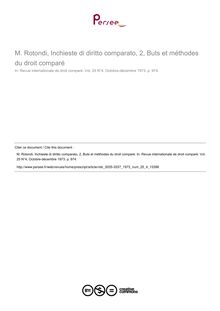 M. Rotondi, Inchieste di diritto comparato, 2, Buts et méthodes du droit comparé - note biblio ; n°4 ; vol.25, pg 974-974