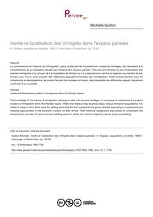 Inertie et localisation des immigrés dans l espace parisien. - article ; n°1 ; vol.14, pg 55-63