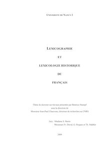 Lexicographie et lexicologie historique du français