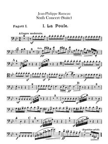 Partition basson 1, 2, 6 Concerts Transcrits en Sextuor, Rameau, Jean-Philippe