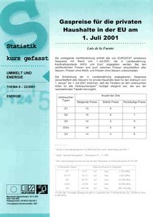 Gaspreise für die privaten Haushalte in der EU am 1. Juli 2001