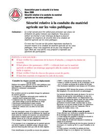 NASD: Securite Relative a la  Conduite du Materiel Agricole Sur les ...
