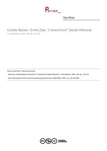 Colette Becker, Emile Zola, L Assommoir [étude littéraire]  ; n°85 ; vol.24, pg 122-123