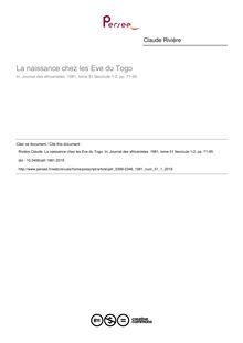 La naissance chez les Eve du Togo - article ; n°1 ; vol.51, pg 71-95