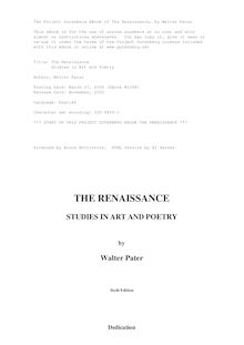 The Renaissance - Studies in Art and Poetry