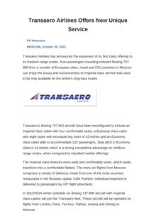 Transaero Airlines Offers New Unique Service