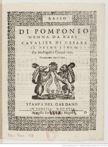 Partition Basso, Il primo libro de madrigali a cinque voci, Nenna, Pomponio