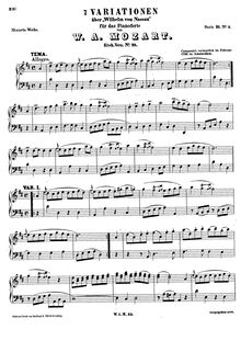 Partition complète, 7 Variations on Willem von Nassau, K.25, Variationen über das Lied Willem van Nassau par Wolfgang Amadeus Mozart