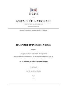 Rapport d information déposé par la Commission des finances [...] sur les relations agricoles franco-américaines