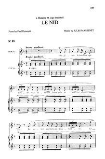 Partition complète (F Major: medium voix et piano), Le nid
