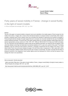 Forty years of social mobility in France : change in social fluidity in the light of recent models - article ; n°1 ; vol.42, pg 5-64