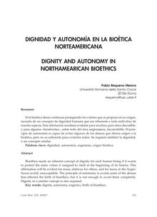 Dignidad y Autonomía en la Bioética Norteamericana (Dignity and Autonomy in Northamearican Bioethics)