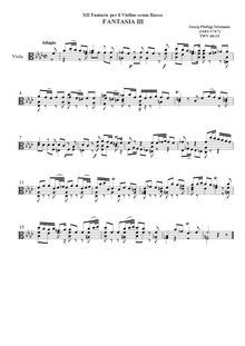 Partition Fantasia No.3, 12 fantaisies pour violon without basse, TWV 40:14-25