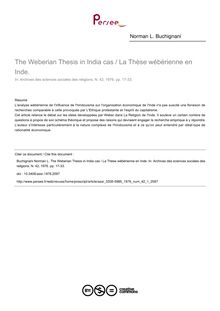 The Weberian Thesis in India cas / La Thèse wébérienne en Inde. - article ; n°1 ; vol.42, pg 17-33