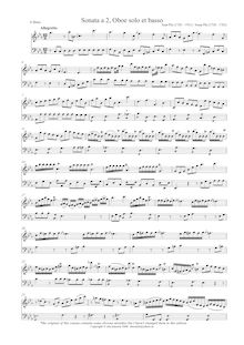Partition complète, Sonata a 2, hautbois solo et basso, Pla, Joan Baptista