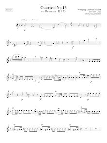 Partition violon I, corde quatuor No.13, D minor, Mozart, Wolfgang Amadeus