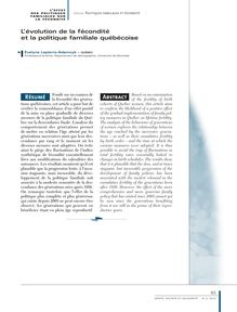 L’évolution de la fécondité et la politique familiale québécoise - article ; n°2 ; vol.9, pg 63-74