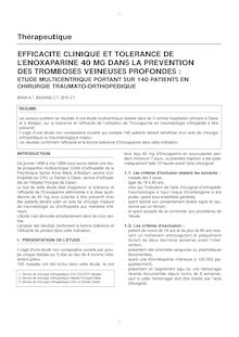 Efficacité clinique et tolérance de l énoxaparine 40 mg dans la  prévention des tromboses veineuses