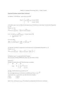 Maths IV Analyse Printemps Fiche suite