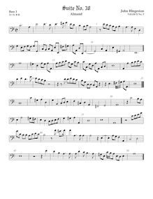 Partition viole de basse 1, fantaisies et Almands pour 3 violes de gambe par John Hingeston