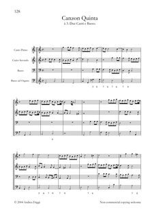Partition complète, Canzon Quinta à 3 Due Canti e Basso, Frescobaldi, Girolamo
