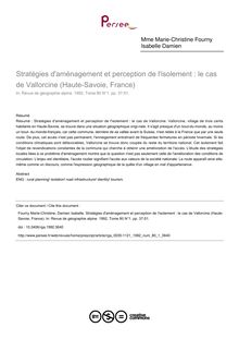 Stratégies d aménagement et perception de l isolement : le cas de Vallorcine (Haute-Savoie, France) - article ; n°1 ; vol.80, pg 37-51