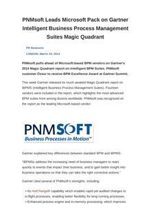 PNMsoft Leads Microsoft Pack on Gartner Intelligent Business Process Management Suites Magic Quadrant