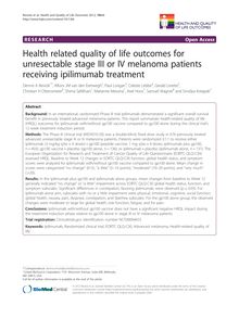 Health related quality of life outcomes for unresectable stage III or IV melanoma patients receiving ipilimumab treatment